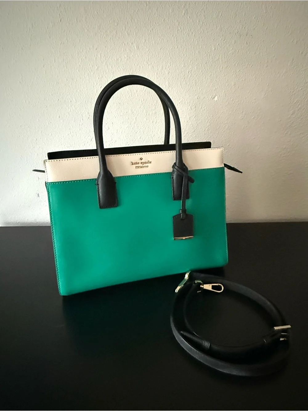 kate spade Teal, Cream & Black Two-Tone Satchel